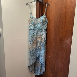 Lily Rose Asymmetrical High-Low Blue and Brown Sundress